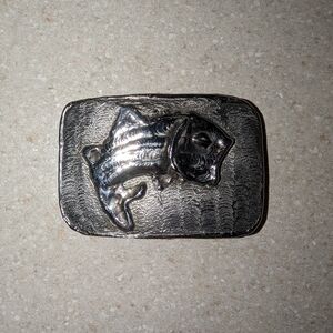 Vintage 1979 jumping bass fishing Fish silver belt buckle Size 3 1/4" X 2"